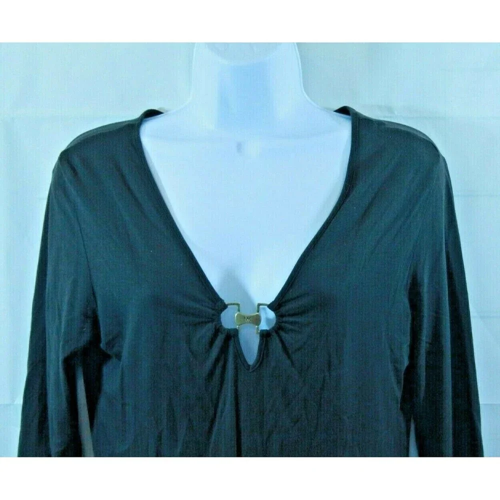 Michael Kors Blouse Black Top Long Sleeve Keyhole Neckline Womens Size M